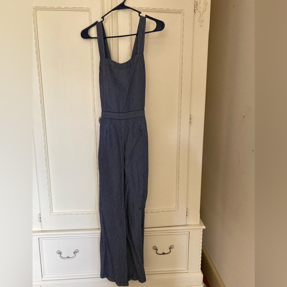 J. Crew Mercantile Blue Pinstripe Jumpsuit